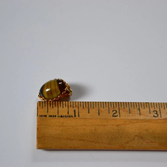 Vtg Tiger  Eye Clip On Earrings - Picture 4 of 5